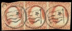Estimate $100-150 1508 Watertown & Rome Rail road on 1852, 3 dull red, type I (11), full bold strike in red;