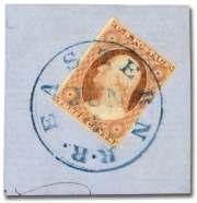 Estimate $200-300 1509 1510 1509 Star with Cir cle at Cen ter (Jer sey Shore PA) on 1852, 3 dull red, type I