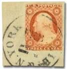 Estimate $100-150 1510 a Out line Star on 1852, 3 dull red, type II (11), block of 4, five strikes; color