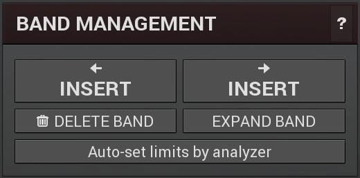 Band management panel contains basic features to create, delete and manipulate bands.