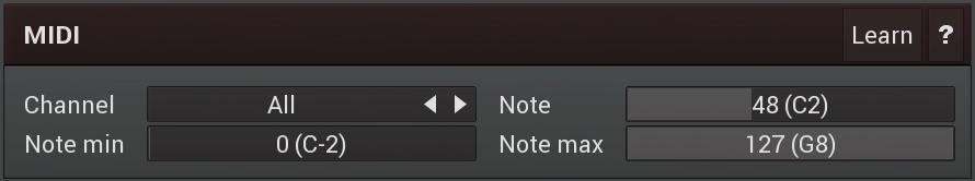 Channel Note Note defines the controller's target MIDI note. It is used only in On/off and Switch modes, which you can set using Mode parameter (in the Values panel).