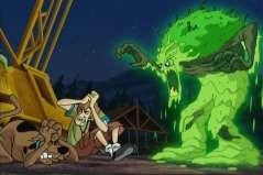 Shaggy notices that his shower is covered in a strange green slime. Scooby tells him that coconut juice will get rid of the green slime.