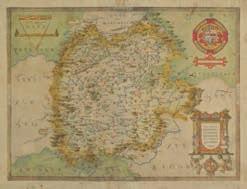Saxton (Christopher), Frugiferi ac Ameni Herefordiae comitatus delineatio, [1579], engraved map by Remigius Hogenberg, contemporary hand colouring, elaborate cartouche and with the arms of Thomas