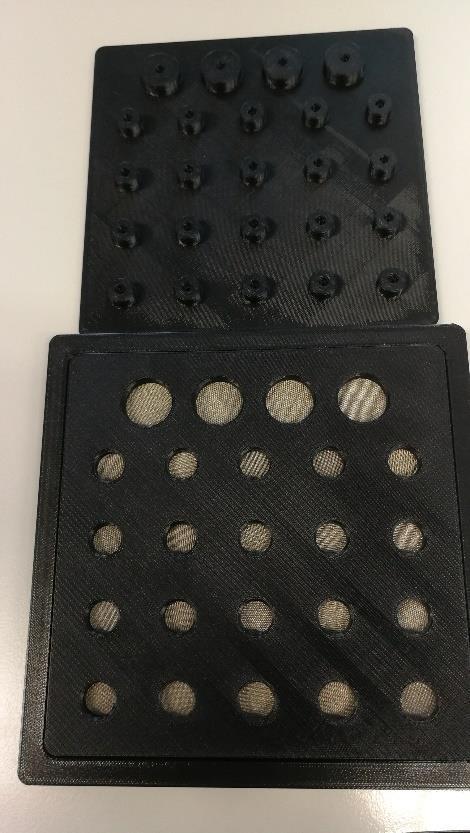 The manufacturing of multi-material electrodes is shown in Figure 7. The conductive fabric is put in the mold and held in place by a second mold.