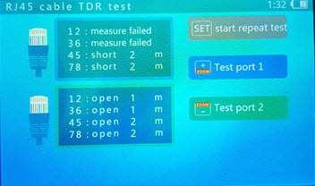 Step 4: RJ45 TDR Test: This test allows you to check Ethernet runs and will notate if there is any shorts or problems with the lines.