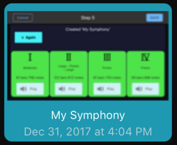 The new symphony will become the current composition inside the compositions folder and it will have the typical blue background: Receiving a composition from another