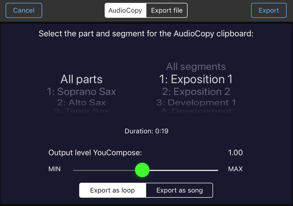 Using AudioCopy YouCompose User Manual AudioCopy by Retronyms inc offers a way to copy paste audio from one compatible app into another.