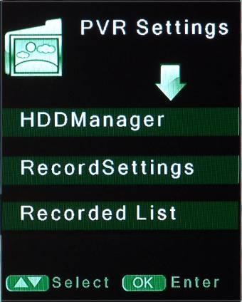 Icon (it is selected when the PVR Settings text appears), then press OK.