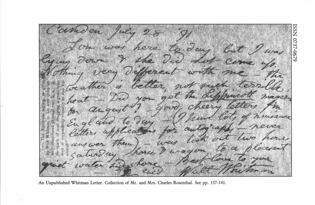 An Unpublished Whitman Letter. Collection of Mr. and Mrs.