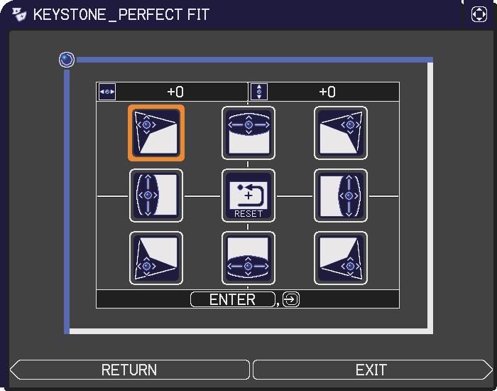 Operating PERFECT FIT When PERFECT FIT is pointed at, 2. pressing the or ENTER button displays the KEYSTONE_PERFECT FIT dialog. If it is necessary to initialize the 3.