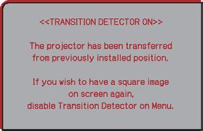 SECURITY menu Item TRANSITION DETECTOR (continued on next page) 74 Description If this function is set to ON when the vertical angle of the projector or MIRROR setting at which the projector is