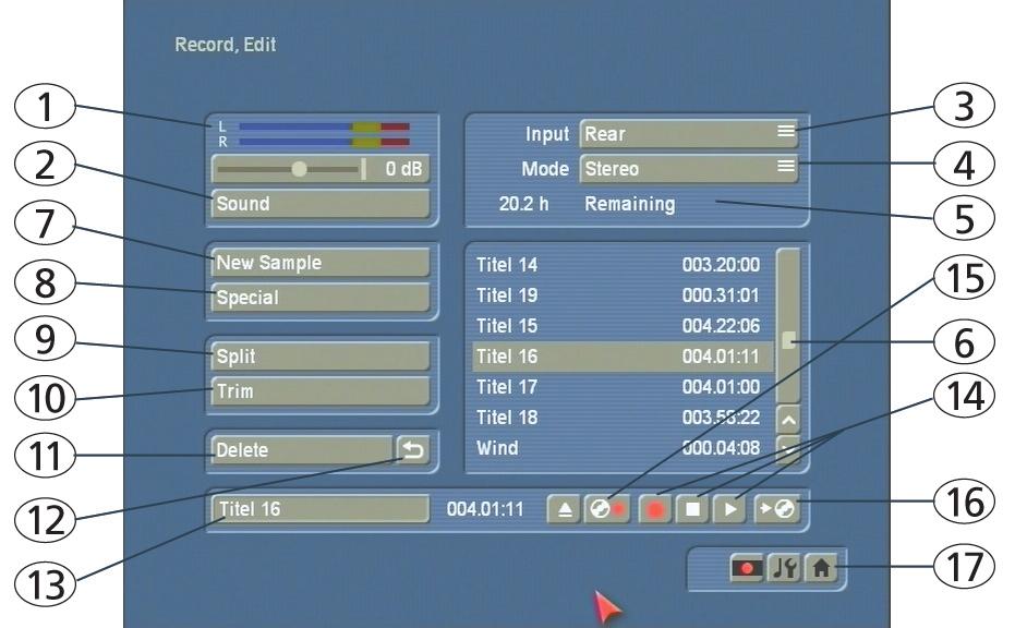 SMART EDIT 7 user manual 65 5.10 Audio Record, Edit. Use this menu to record your audio material by clicking on the round red Record button.