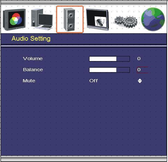 AUDIO SETTING Volume: Balance: Mute: Controls built-in speakers output volumes.
