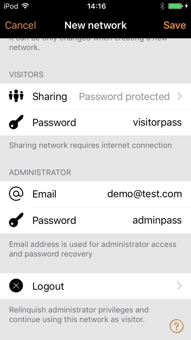 Go to More -> Network Setup -> Sharing settings and tap Log out. After logging out it is possible to remove the network from the list without removing it from the cloud server.
