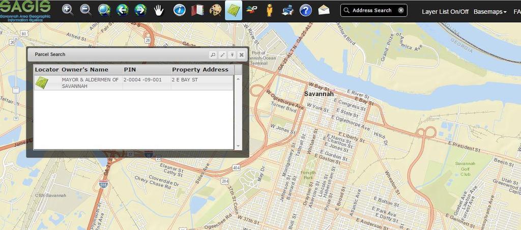 Once you have typed in your requested location, the Owner s Name, PIN and Property Address should appear: If the Owner s Name is MAYOR & ALDERMEN OF SAVANNAH, that means that the location is owned by