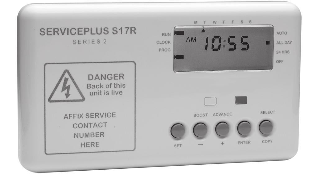 ServicePlus S17R Series 2 User Operating Instructions Single Channel Timeswitch The Horstmann ServicePlus S17R timeswitch will allow up to 3 ON/ settings per 24 hours on a weekly schedule and has a 1