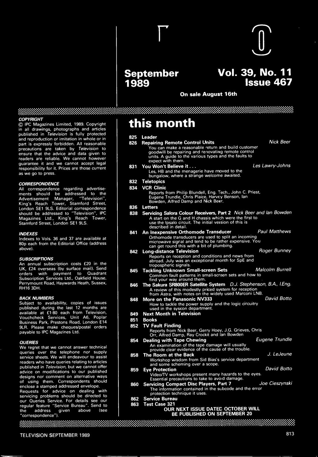 L.5 September Vol. 39, No. 11 1989 Issue 467 On sale August 16th COPYRIGHT IPC Magazines Limited, 1989.