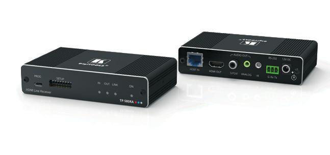 0 transmitter/receiver for 4K@60Hz (4:2:0) HDMI, USB, Ethernet, RS-232, IR and stereo audio signals over twisted pair.