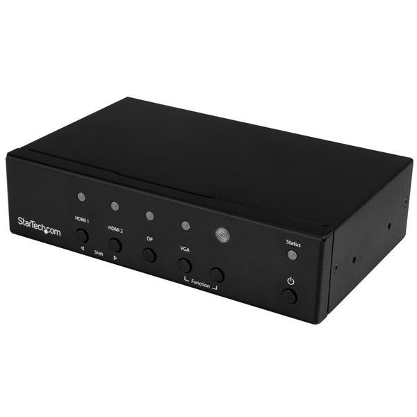 Multi-Input to HDMI Automatic Switch and Converter - 4K Product ID: HDVGADP2HD This multi-input converter switch lets you connect your DisplayPort (DP), HDMI and VGA audio/video sources to one HDMI