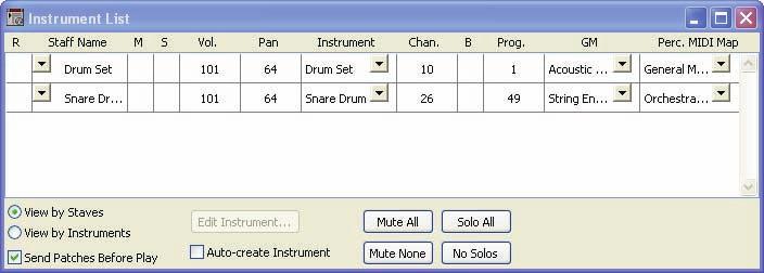 Figure 4. The Instrument List dialog Auto Rehearsal Marks In The Finale Projects metatools are used to create rehearsal marks. Enter A for rehearsal letter A, B for B and so forth.