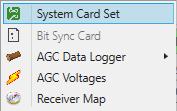 10.5.3 Windows Windows settings include System Card Set, Bit Sync Card, AGC Data Logger and Receiver Map.