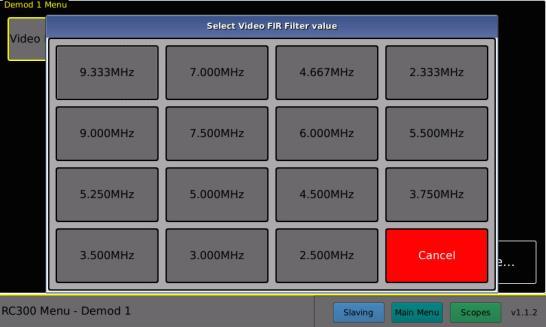 Graphic for AUTO- MANUAL FIR Filter Feature not available at time of User Guide release Figure 6-12 GUI Baseband Filter BWs and Gain Controls Figure 6-13 shows how to set analog baseband video