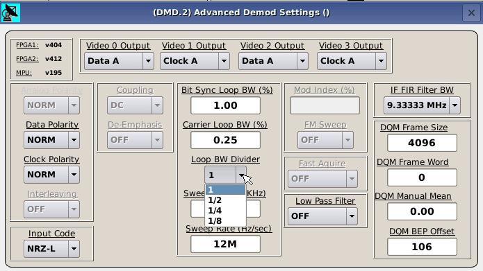 Bandwidth during initial signal acquisition. The Loop BW Divider feature is available with Auto disabled for PM, BPSK, A/U/Q/PSK and SOQPSK- TG demodulator formats.