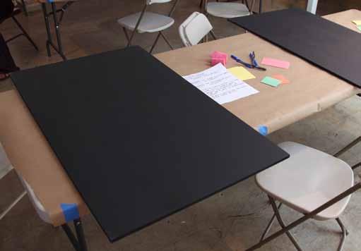 By dividing the chalkboard surface up into sixteen pieces, this could allow a larger group of people to draw it together: The group splits up into sixteen subgroups, each with a slice of the map (one