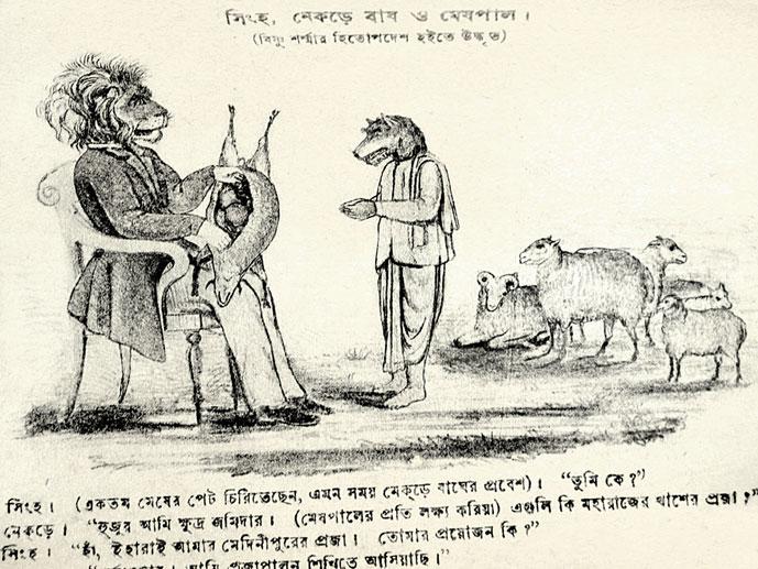 The Punch Tradition in Late Nineteenth Century Bengal... 125 Fig. 6 Siṃha, nekˡṛe bāgh o meṣˡpāl (lion, wolf and the flock of sheep). Published in Pañcānanda, vol. 2, issue 1.