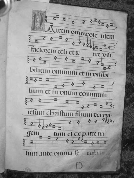 214 FONTES ARTIS MUSICAE 55/1 ILLUSTRATION 7 Fisher RB Add, Ms. 327. 470 x 340 mm. 86 unnumbered folios. Credo. Folio D-1[26].