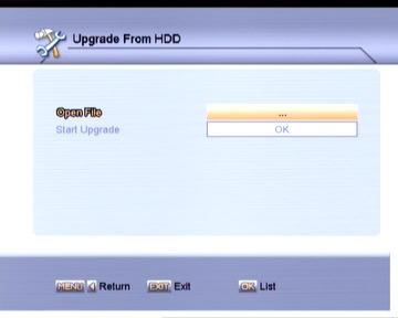 9.5.2. Upgrade RS232 Start upgrade After you select the "Upgrade File", press OK button on "Start upgrade" item, the receiver can upgrade automaticlly.