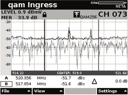 The QAM Ingress test allows the technician to see the underlying activity of a live digital carrier, which is usually not viewable due to the presence of the haystack.