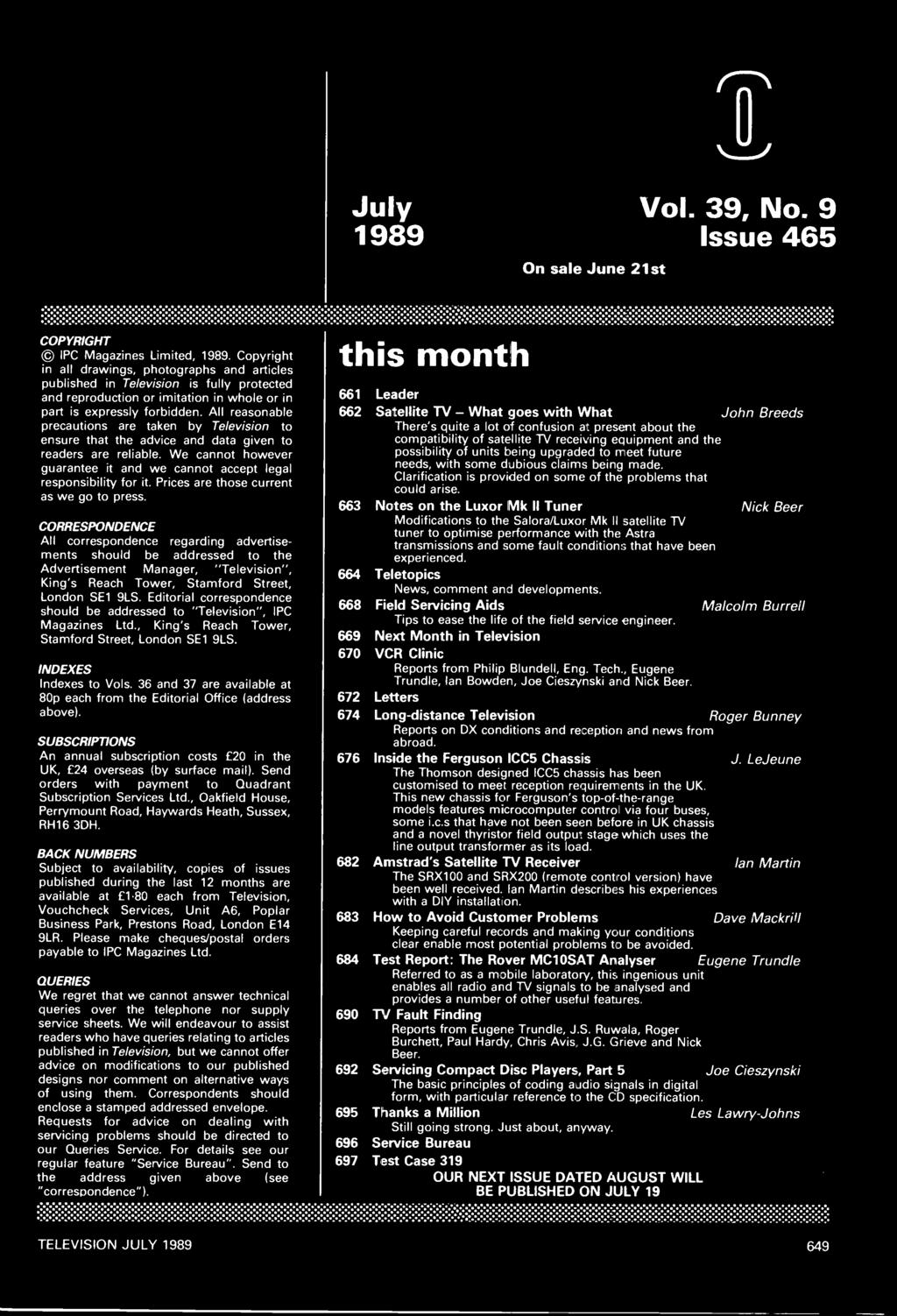 July Vol. 39, No. 9 1989 Issue 465 On sale June 21st COPYRIGHT IPC Magazines Limited, 1989.
