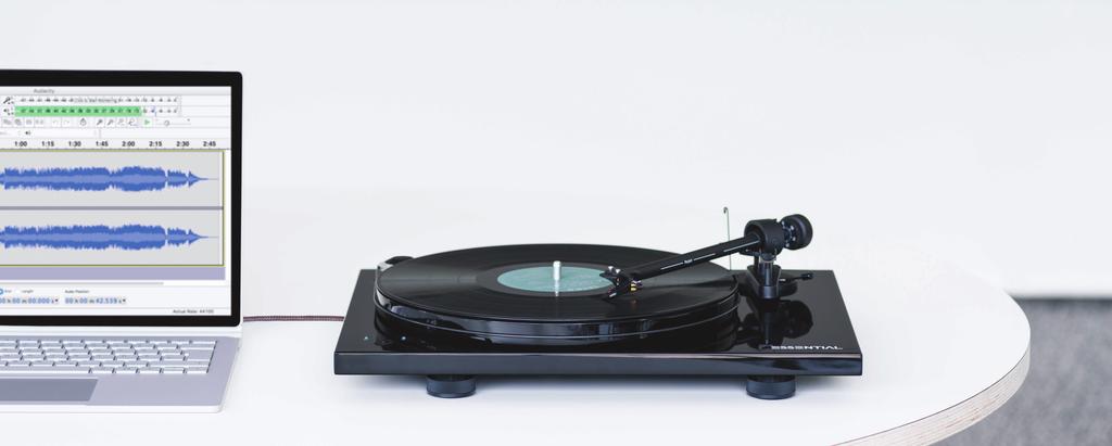 switchable line or phono output 33/45 electronic speed selector Essential III RecordMaster RecordMaster is the turntable for listeners who want to digitize all of their treasures for listening