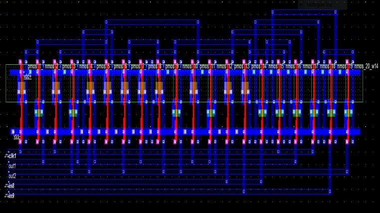 Layout design Figure 12: CMOS design of JK flip-flop. This layout design shows the count of transistors used.
