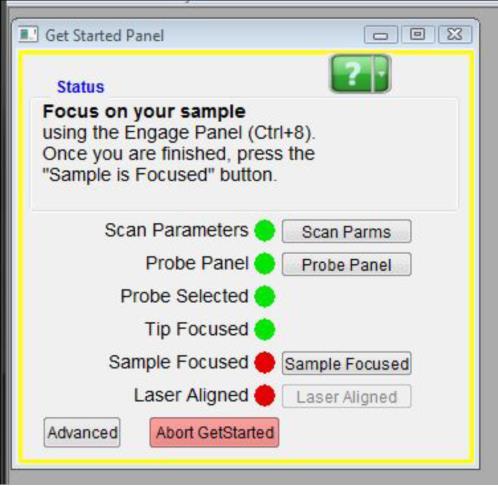 When you are satisfied with the focus, press the tip is focused button on the GetStarted Panel.