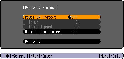Preventing theft (Password Protect) 28 When "User s Logo Protect" is enabled (ON) If an attempt is made to carry out any of the following user logo operations, a message is displayed and the setting