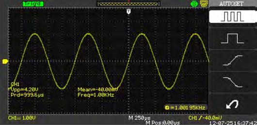 2.3 Auto setup The Digital Storage Oscilloscopes have a Auto Setup function that identifies the waveform types and automatically adjusts controls to produce a usable display of the input signal.