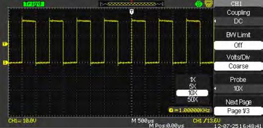 Set BW to 20MHz 4.Setting Probe Attenuation In order to assort the attenuation coefficient, you need to response in the channel operation Menu.