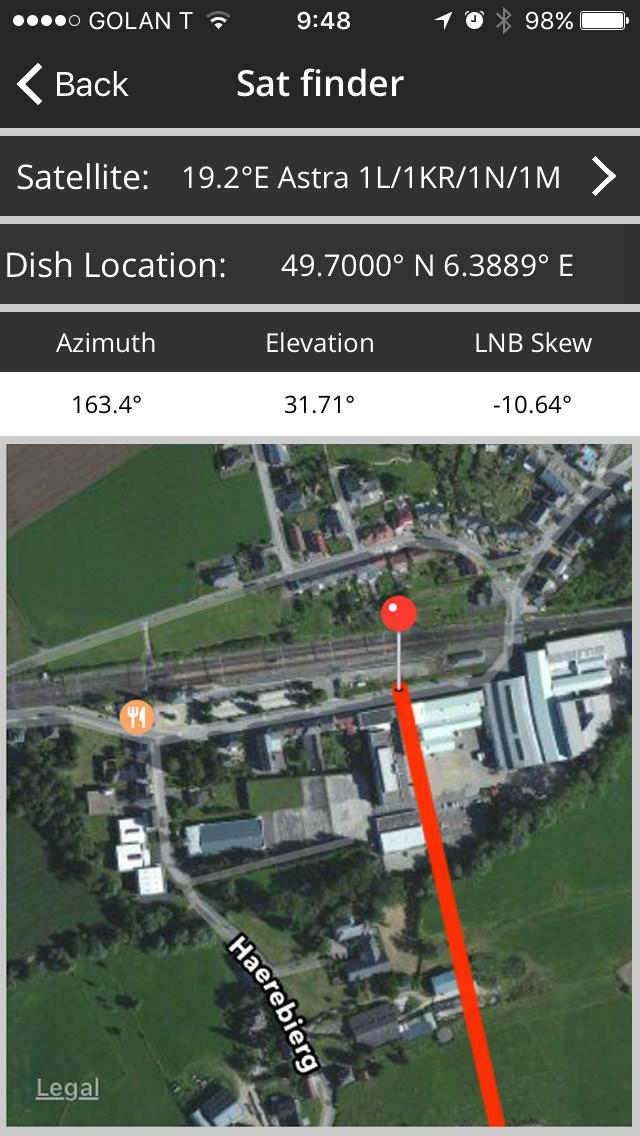 Sat Finder The dish Azimuth + Elevation as well as the LNB