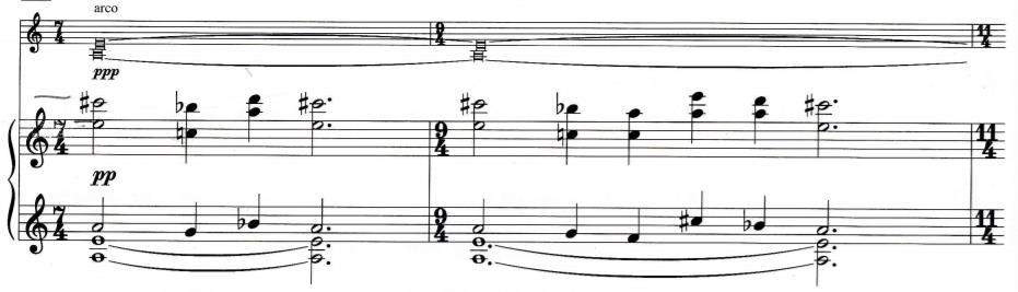 Payne 14 To best illustrate the interactions with the base and melody lines in this variation, one must look to the mid-point of the variation when the melody is mirrored.