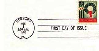 First day of issue postmark from the dedication brochure for the 1962 Christmas stamp. Handmade first day of issue postcard sion to issue its 1962 Christmas stamps.
