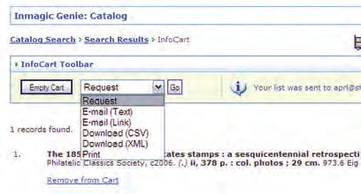 The APRL Online How To Send Your Cart to the APRL Staff by Gini Horn After you ve done your search through the APRL online catalogue and identified the items of interest to you, you can place the