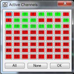 10) 2) The recording channels are colored green and non-recording channels are colored red. Figure. 4-4.10. 5. Open the Pacing measures tab. Select a channel for spikes extractions.
