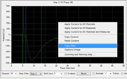 2-5. Data output Figure 2-5.2. Copying the waveform data to excel. Waveform data for Trace 28, ch 29 was copied to excel. 2-5.2. Save the measurement chart Enable the [Save Measures Data] module.