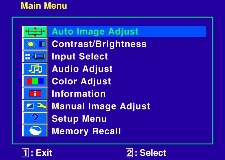 Advanced Operation OSD Menu You can use the OSD menu to adjust various settings for your LED Monitor. Press the 1 button to display the OSD Menu, and use to select the desired OSD menu.