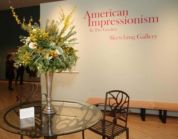 A large wall with impressionistic paintings of the "American