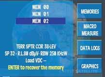 - List of available memories Using this menu, it is also possible to access the graph functions, however this will only happen when the meter is in analyser mode.