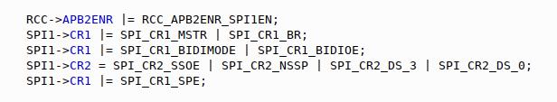Configuration example BR[2:0] selects the SCK divisor. fsck = f SYSCLK / 2 (1+BR[2:0]) e.g. when BR is 111 f SCK = 48 MHz / 256 DS[3:0] selects the data size.