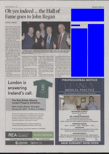 Mayo News Tuesday, 11 February 2014 Page: 11-16- Circulation: 10229 Area of Clip: 12700mm² Matt Molloy's wins prestigious music venue award NULL O'NEILL tional music seven nights a week, and